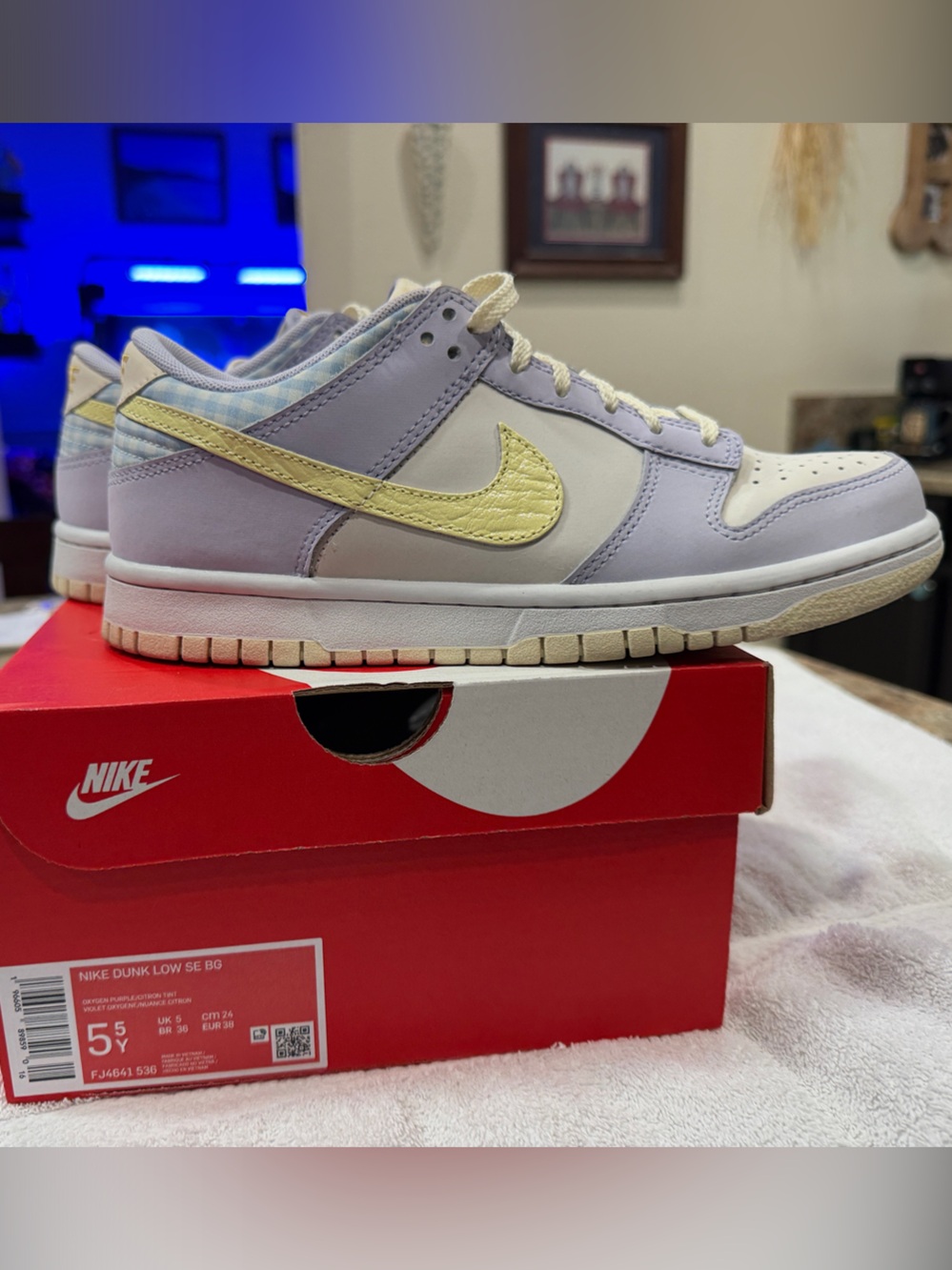 Nike Easter Dunks Sneakers in Lavender and Pale Yellow Gently loved with box